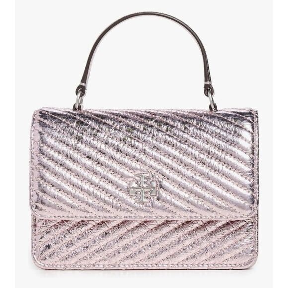 TORY BURCH MINI KIRA MOTO QUILT METALLIC TOP-HANDLE CROSSBODY, SPARKLE PINK - Picture 11 of 12